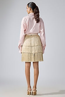 Beige Fringe Fabric Mini Skirt