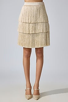 Beige Fringe Fabric Mini Skirt