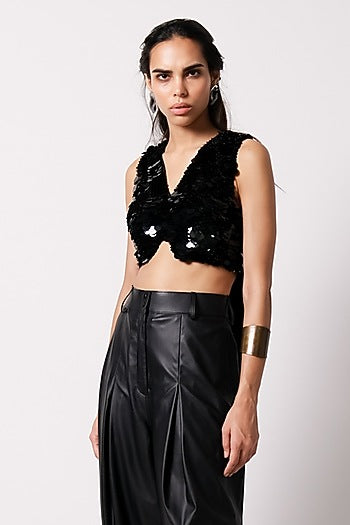 Black Cotton & Fringe Blouse