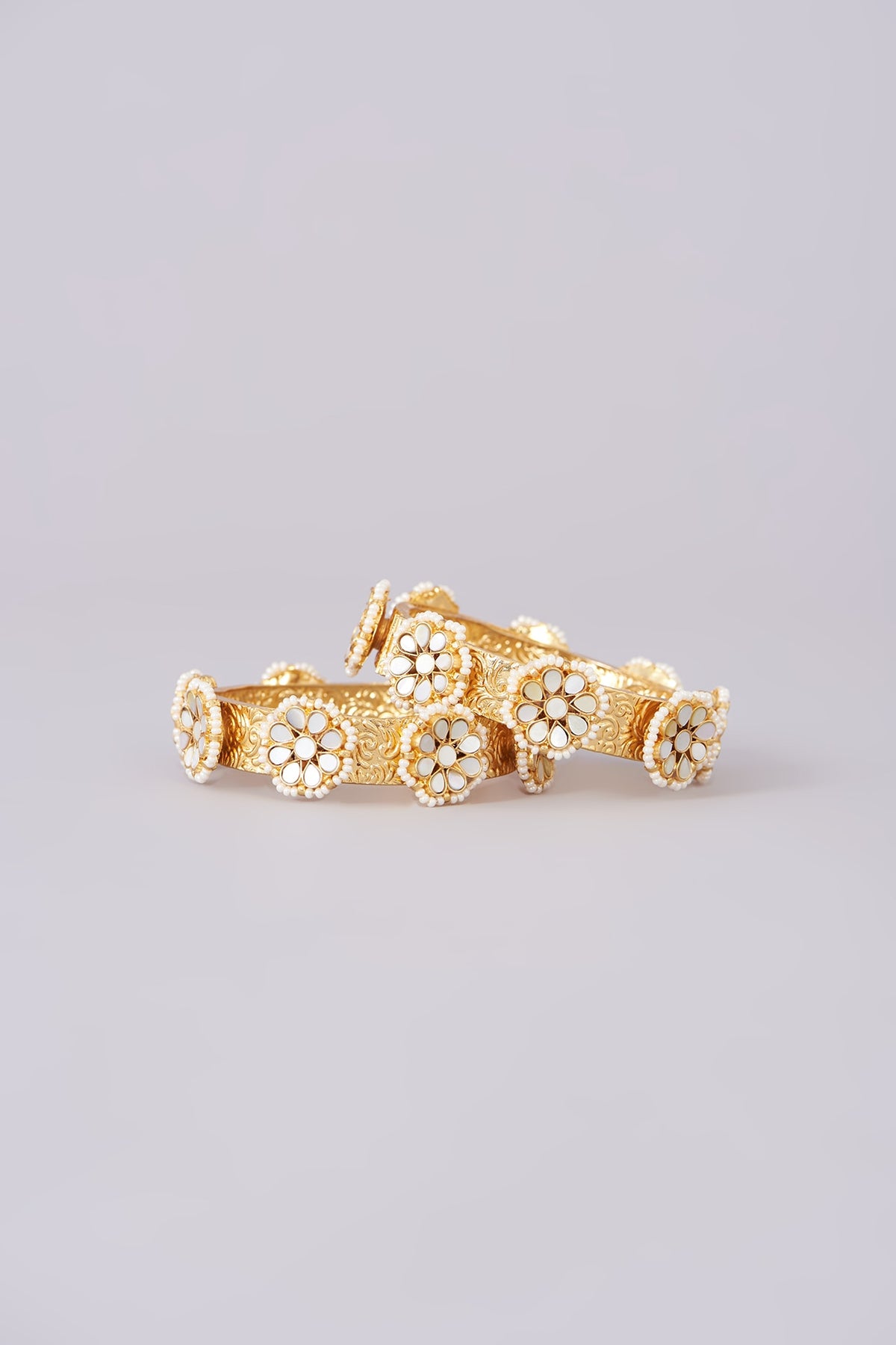 Gold Plated Mother Of Pearl Bangles (Set of 2)
