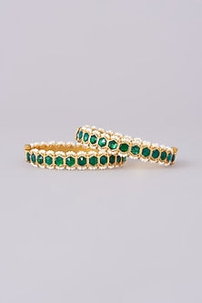 Gold Plated Jadau Kundan Polki Bangles (Set of 2)