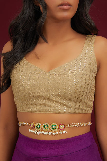 Gold Plated Jadau Kundan Polki Earchains (Set of 2)