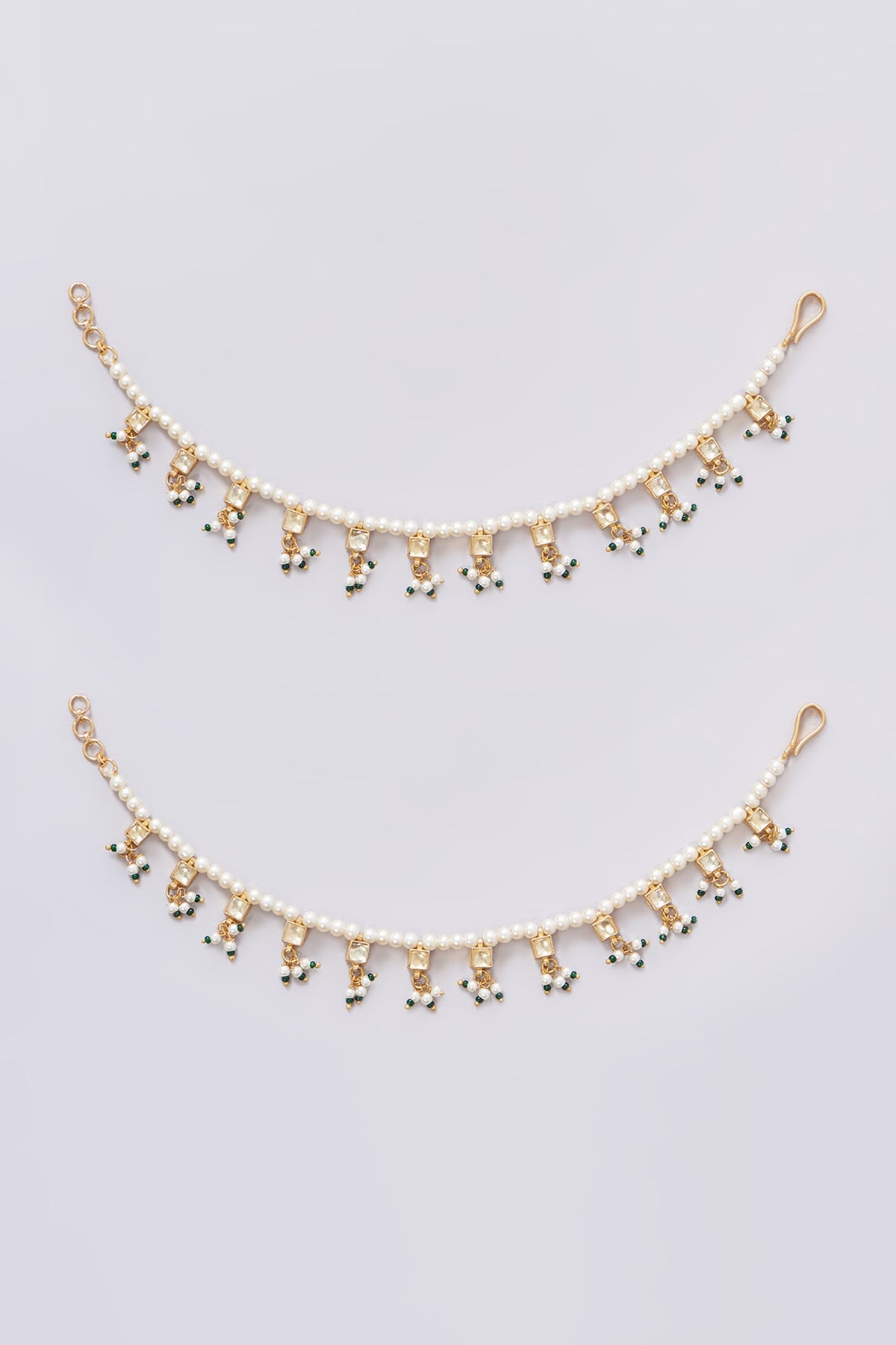 Gold Plated Jadau Kundan Polki Earchains (Set of 2)