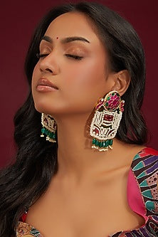 Gold Plated Jadau Kundan Polki Dangler Earrings