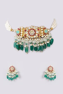 Gold Plated Jadau Kundan Polki Choker Necklace Set