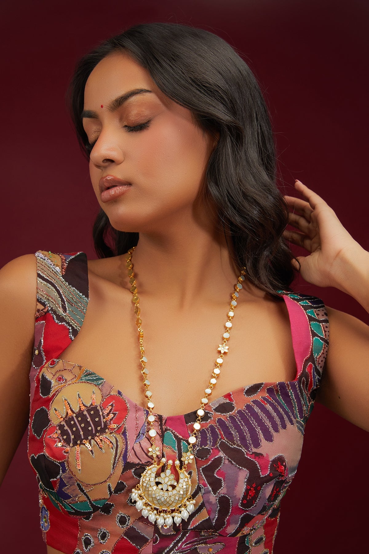 Gold Plated Mother Of Pearl Pendant Necklace