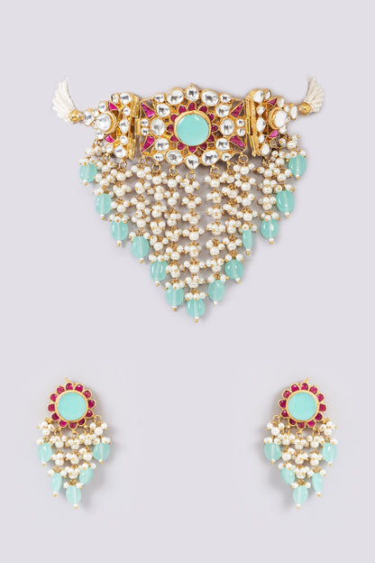 Gold Plated Jadau Kundan Polki Choker Necklace Set