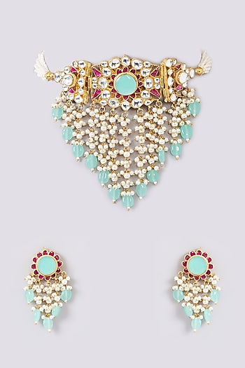 Gold Plated Jadau Kundan Polki Choker Necklace Set