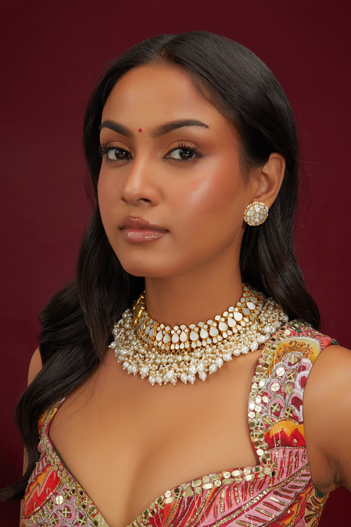 Gold Plated Mother Of Pearl Choker Necklace Set