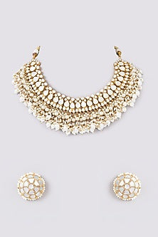 Gold Plated Mother Of Pearl Choker Necklace Set