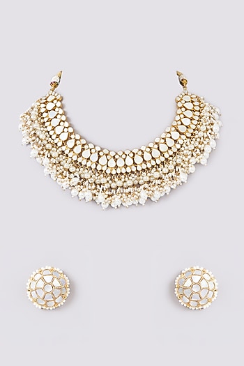 Gold Plated Mother Of Pearl Choker Necklace Set