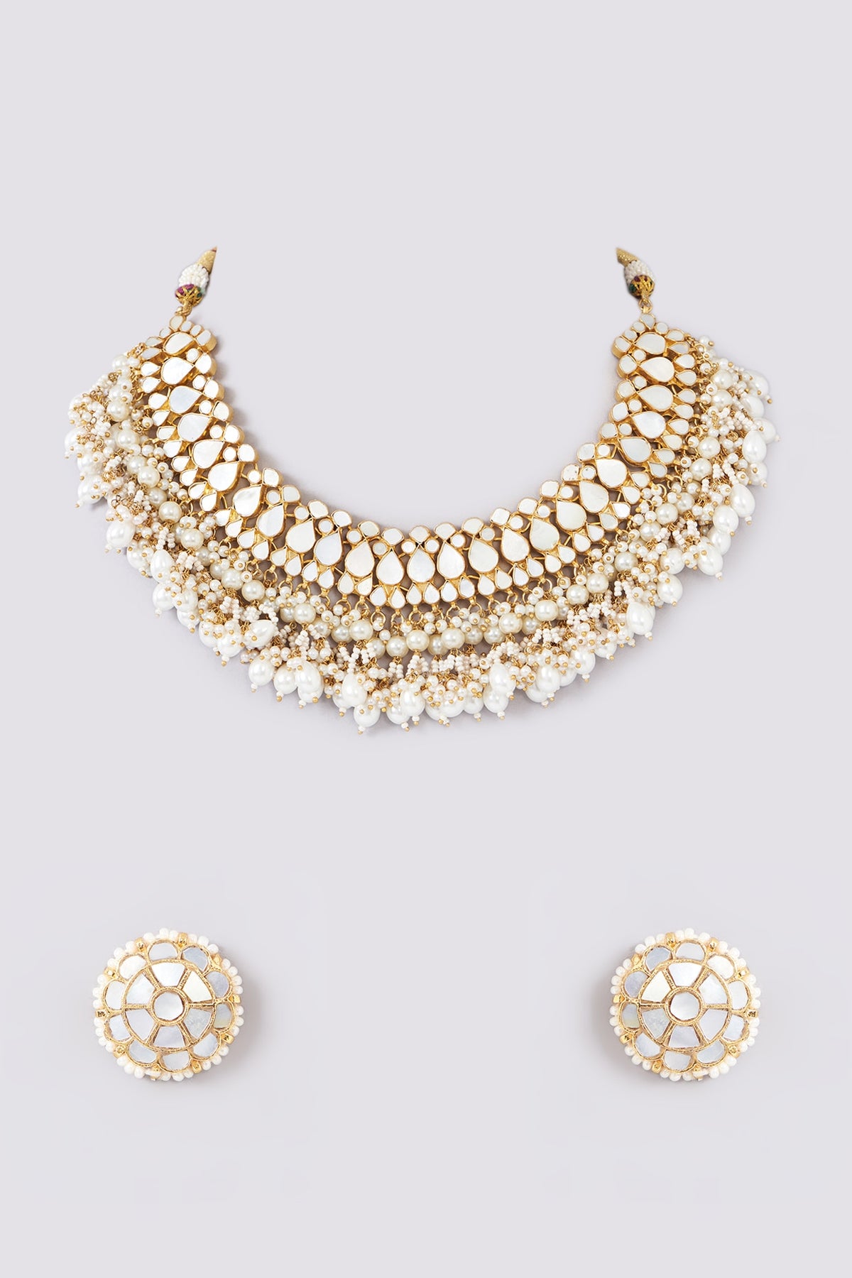 Gold Plated Mother Of Pearl Choker Necklace Set