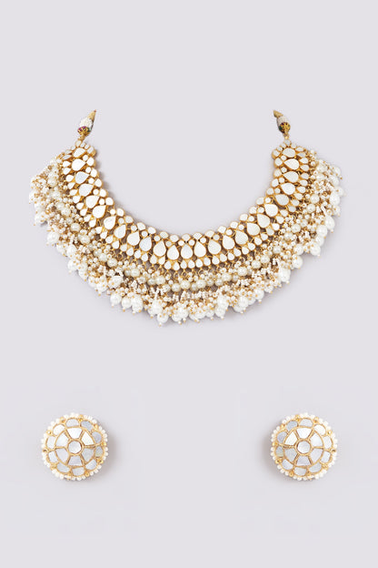 Gold Plated Mother Of Pearl Choker Necklace Set