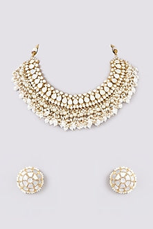Gold Plated Mother Of Pearl Choker Necklace Set