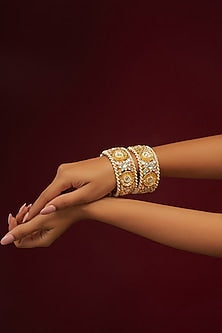 Gold Plated Jadau Kundan Polki Bangles (Set of 2)