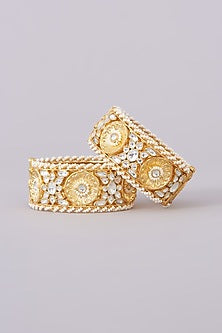Gold Plated Jadau Kundan Polki Bangles (Set of 2)
