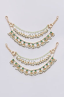 Gold Plated Jadau Kundan Polki Earchains (Set of 2)
