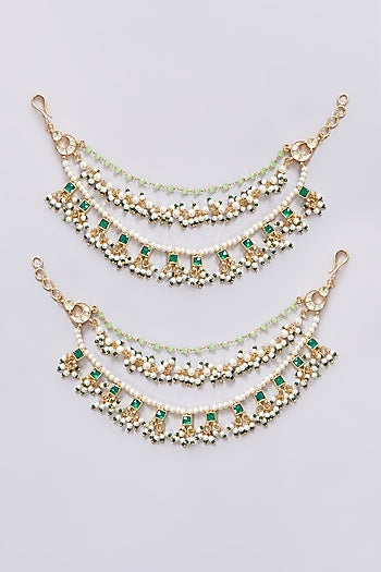 Gold Plated Jadau Kundan Polki Earchains (Set of 2)