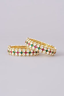 Gold Plated Jadau Kundan Polki Bangles (Set Of 2)