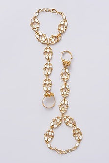 Gold Plated Mother Of Pearl Hathphools (Set of 2)