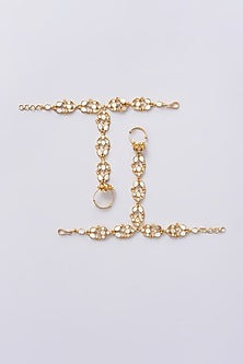 Gold Plated Mother Of Pearl Hathphools (Set of 2)