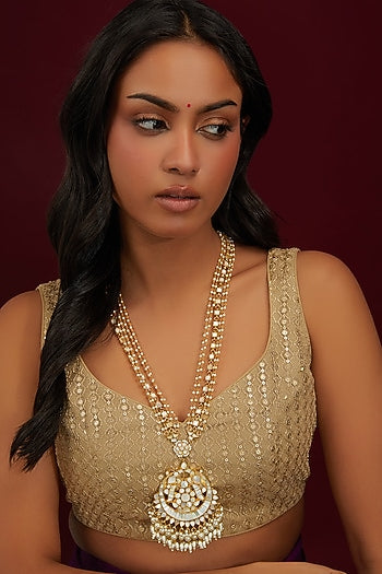 Gold Plated Jadau Kundan Polki Pendant Necklace