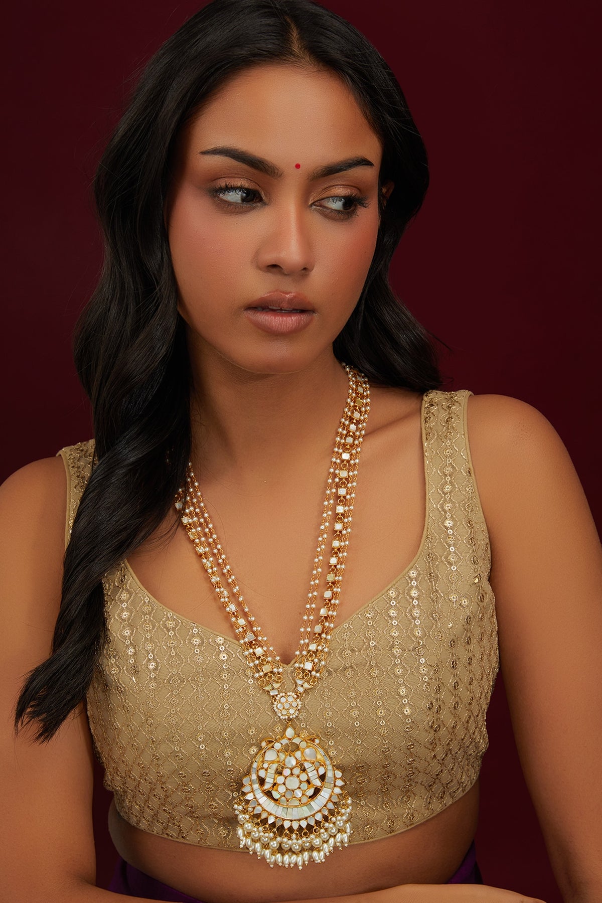 Gold Plated Jadau Kundan Polki Pendant Necklace