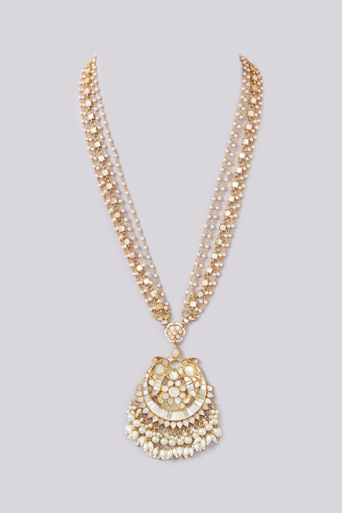 Gold Plated Jadau Kundan Polki Pendant Necklace