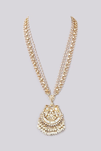 Gold Plated Jadau Kundan Polki Pendant Necklace