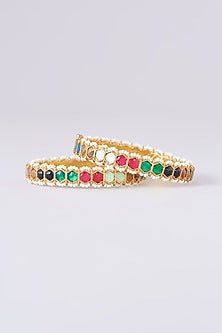 Gold Plated Jadau Kundan Polki Bangles (Set Of 2)