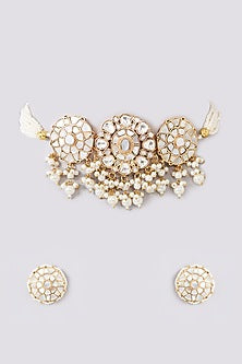Gold Plated Mother Of Pearl Choker Necklace Set