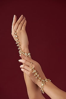 Gold Plated Mother Of Pearl Hathphools (Set of 2)