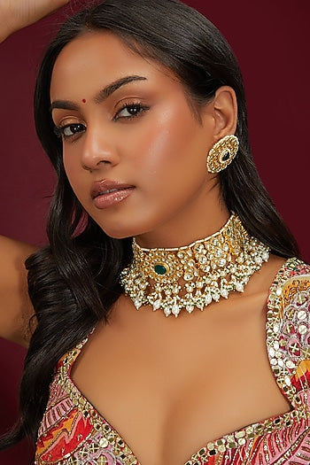 Gold Plated Jadau Kundan Polki Choker Necklace Set