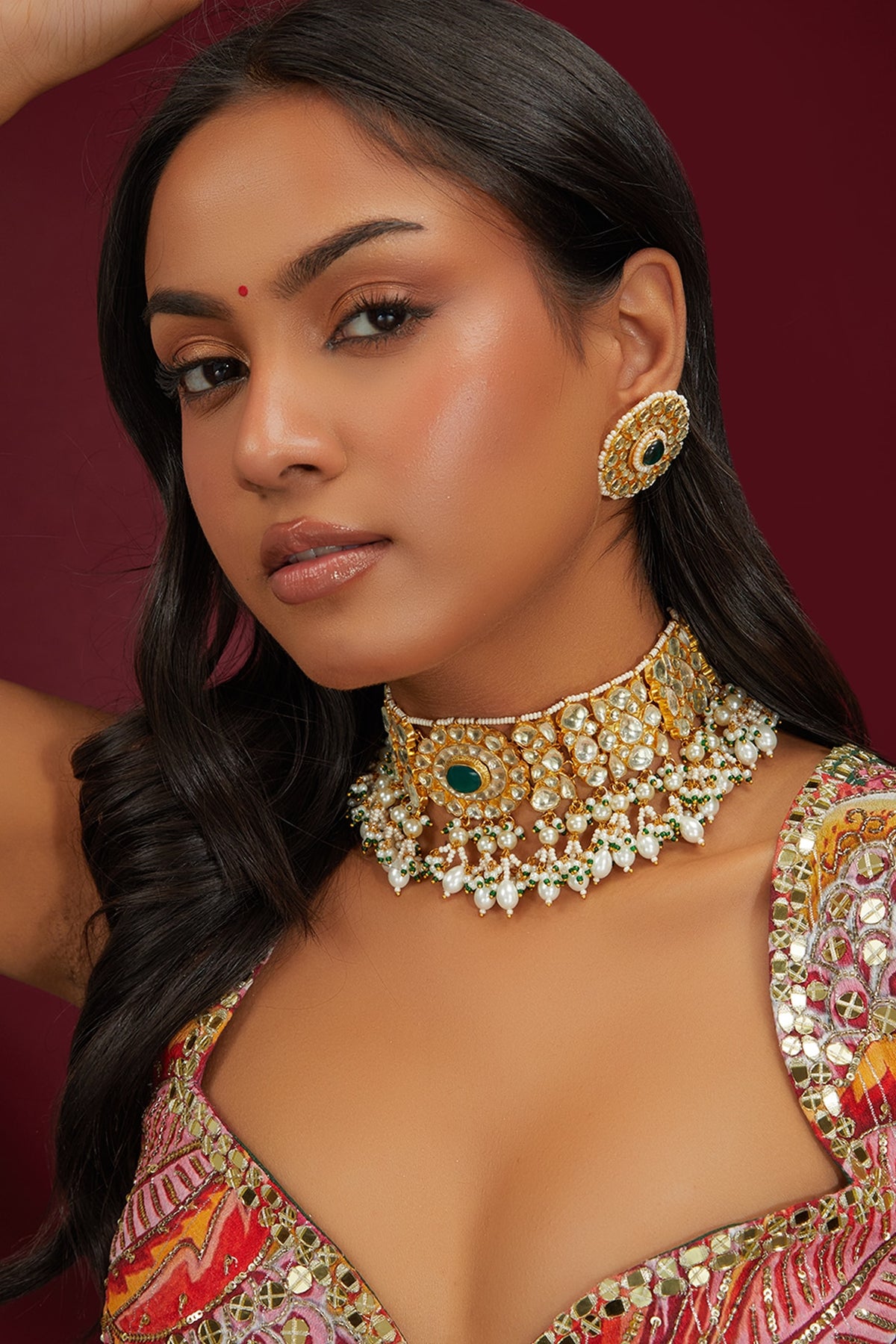 Gold Plated Jadau Kundan Polki Choker Necklace Set