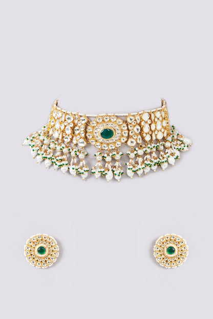 Gold Plated Jadau Kundan Polki Choker Necklace Set