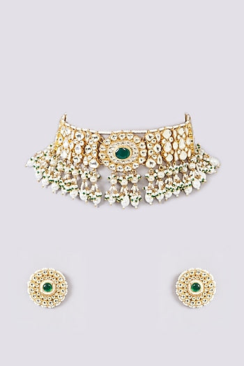 Gold Plated Jadau Kundan Polki Choker Necklace Set