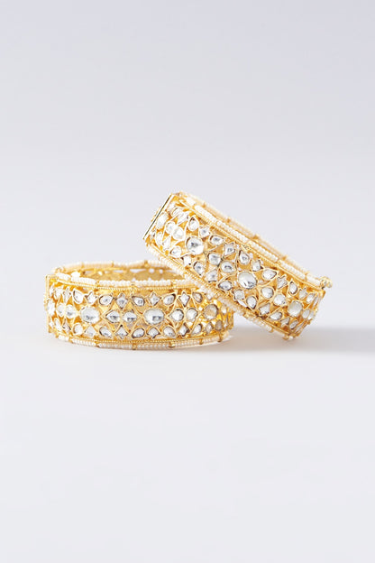 Gold Plated Kundan & Pearl Bangles (Set of 2)