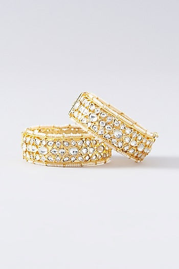 Gold Plated Kundan & Pearl Bangles (Set of 2)
