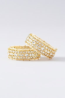Gold Plated Kundan & Pearl Bangles (Set of 2)