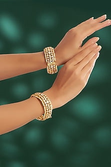 Gold Plated Kundan & Pearl Bangles (Set of 2)