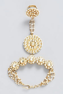 Gold Plated Kundan Polki & Pearl Hathphool (Set of 2)