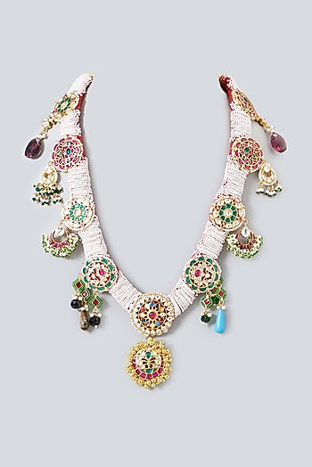 Gold Plated Kundan Polki & Semi-Precious Stone Long Necklace Set