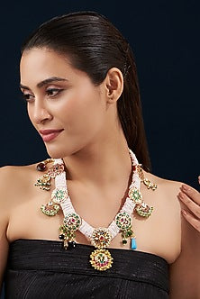 Gold Plated Kundan Polki & Semi-Precious Stone Long Necklace Set