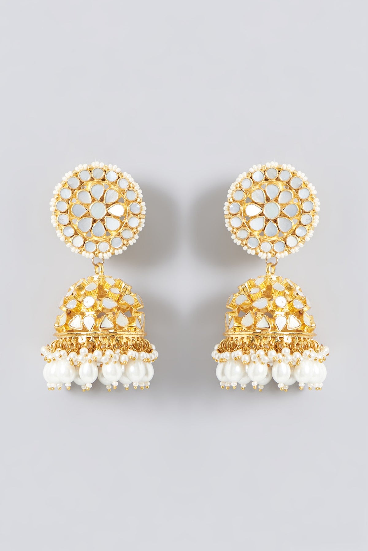 Gold Plated Kundan Polki & Mother Of Pearl Necklace Set