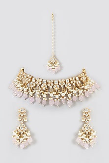 Gold Plated Kundan Polki & Semi-Precious Stone Necklace Set