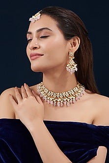 Gold Plated Kundan Polki & Semi-Precious Stone Necklace Set