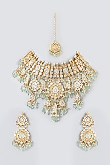 Gold Plated Kundan Polki & Mother Of Pearl Necklace Set