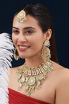 Gold Plated Kundan Polki & Mother Of Pearl Necklace Set