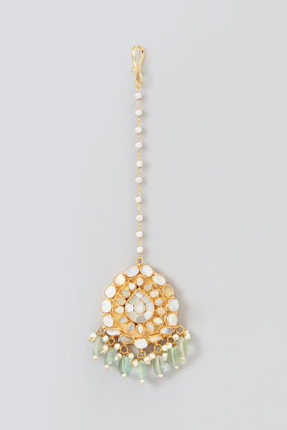Gold Plated Kundan Polki & Mother Of Pearl Necklace Set