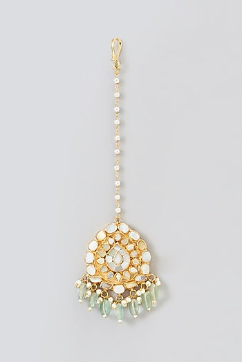 Gold Plated Kundan Polki & Mother Of Pearl Necklace Set